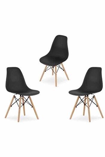 Mercaton Set 3 Scaune Acerenza, Stil Scandinav cu Picioare din Lemn de Fag, Cadru Metalic, Sezut PP,