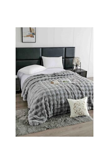 JOJO HOME Patura Model Lux, Blana Artificiala Iepure, cu Fermoar, 200x230cm, Gri Deschis
