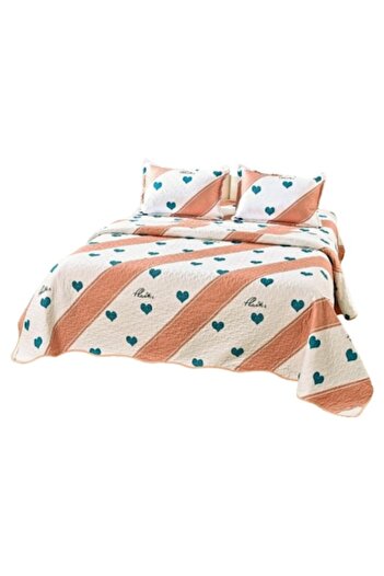 OEM Bedspread, Microfiber, 3 pieces, 2 persons, 220x240cm, Heart Print, Multicolor