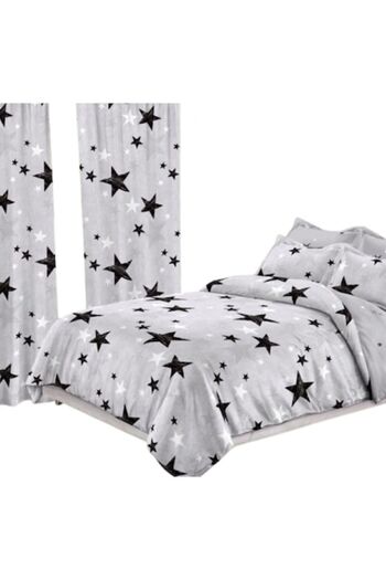 OEM Elegant Bedroom Set, Bed Linen and Curtains, 8 pieces, Fine Print, Gray-Black