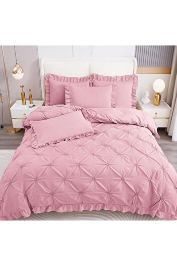 OEM Embroidered double bed linen, Finet, Plain, 4 pieces, 2 persons, Powder Pink