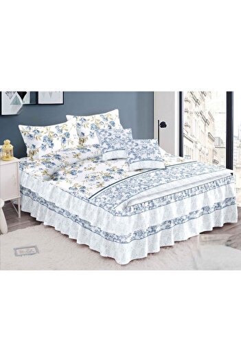 OEM Double bed linen set with ruffles, gray-blue roses, 6 pieces, Finet, 200x230cm