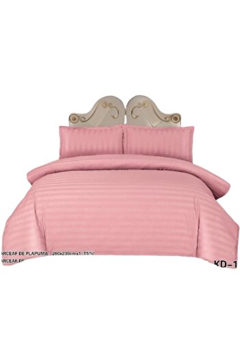 OEM Lenjerie de pat dublu, cu elastic, Damasc, 2 persoane, 180x230 cm, uni, corai