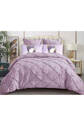 OEM Double Bed Linen, Spring, Pleated Pattern, Finet, 6 Pieces, 2 Persons, Uni, 180x200cm, Lila