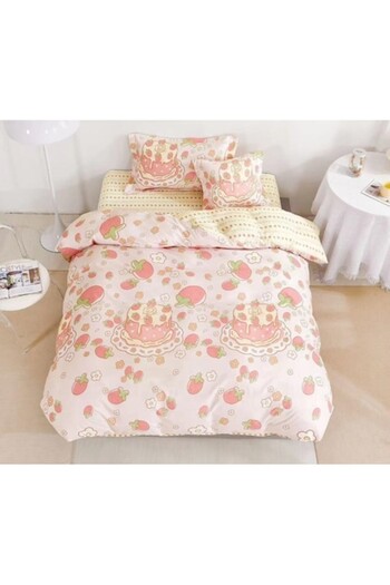 OEM Bed linen, fitted sheet, Finet, 1 person, 4 pieces, 140x200cm, cake and fruit, multi