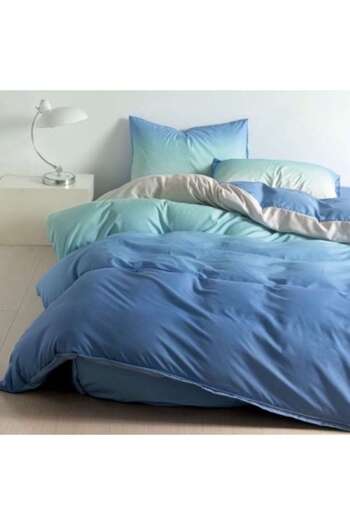 OEM Double Bed Linen Set, Satin Cotton, 4 Pieces, Degrade Pattern, Turquoise