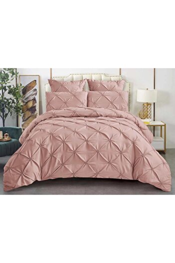 OEM Double Bed Sheets, Sonia-Home, Uni, Pleated Embroidery Model, 6 Pieces, Finet, 220x240 cm, Powder Pi