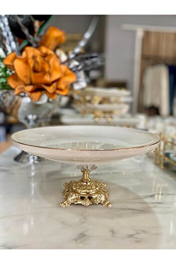 Sillage Home Porcelain Gold Gilded Pit Serving Plate with Gold Feet – 26 cm