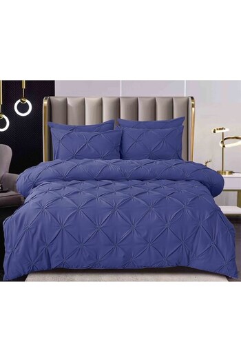 Pucioasa Double Bed Linen Set, Pucioasa, Uni, Pleated Embroidery, 6 Pieces, Finet, 230x250cm, Navy Blue