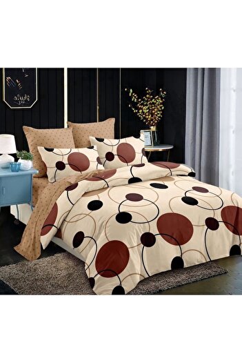 OEM Bed Linen Set, Finet, 6 Pieces, Double, 230x250cm, Circle Print, Beige Shades