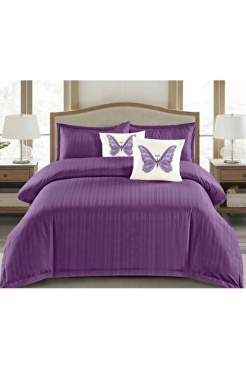 OEM Double Bed Linen Set, Damask, 6 Pieces, 180x200cm, White-Purple