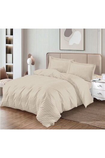 OEM Damask Bedding Set with Elastic, 4 Pieces, Beige, 180x200 cm