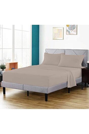 OEM Double Bed Linen Set, 6 Pieces, 220x230 cm, Plain Beige