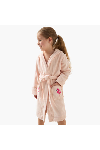 Juniors Flamingo Embroidered Hooded Terry Bathrobe with Pockets