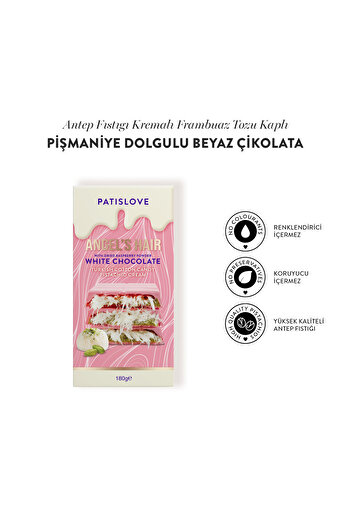 Patiswiss Patislove Antep Fıstığı Kremalı Ve Pişmaniye Dolgulu Frambuaz Tozlu Beyaz Çikolata, 180g