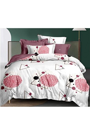 Pucioasa Double bed linen, Pucioasa, Finet, 6 pieces, 2 persons, Pink print, 245x250cm, White-Pink