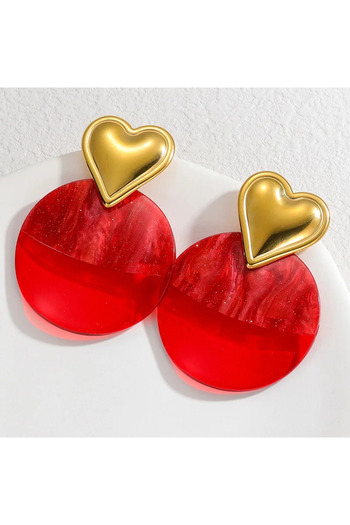 Eva Grace Blayne earrings, round, gold with red, stainless steel, with heart pattern