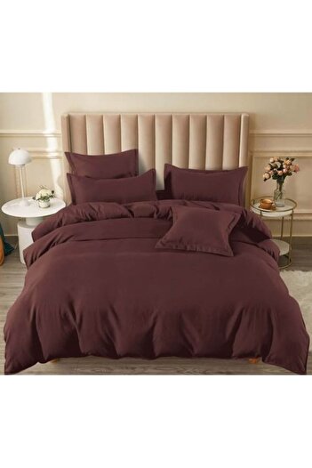 Pucioasa Double Bed Linen, Pucioasa, Uni, 6 pieces, 2 persons, 180x200cm, Finet Satin, Brown