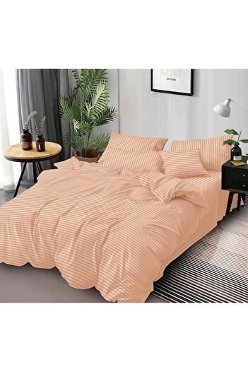 Pucioasa Double Bed Linen, Pucioasa, Damask, 6 Pieces, 2 Persons, Peach Color, 245x250cm