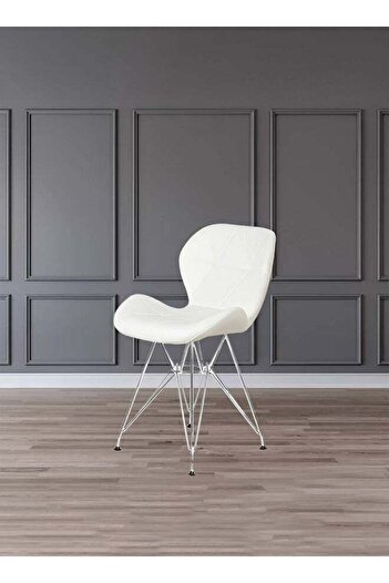 Taimi White Ergonomic PU Leather Upholstered Chair with Metal Legs for Modern Living Spaces