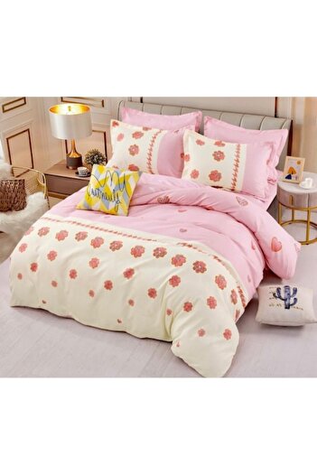 JOJO HOME JOJO HOME bed linen, 4 pieces, single person, pink floral, 155x230cm, Finet, Pink-Cream