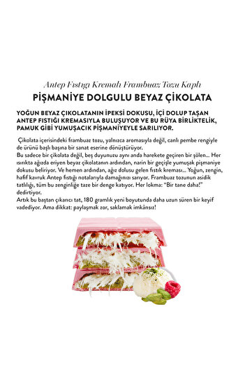 Patiswiss Patislove Antep Fıstığı Kremalı Ve Pişmaniye Dolgulu Frambuaz Tozlu Beyaz Çikolata, 180g