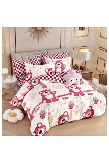 JOJO HOME Double bed linen with elastic, Strawberry Bear, 6 pieces, 2 persons, 180x200cm, Finet Supe