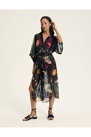 ESOTIQ Women's Beach Robe Kimono Pareo Tunic Collage Pattern Midi | Harlay
