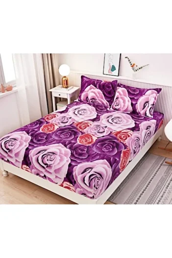 OEM Husa de pat dublu si fete de perne, Cocolino, Trandafiri 3D, 3 piese, 2 persoane, 180x200cm, Multico