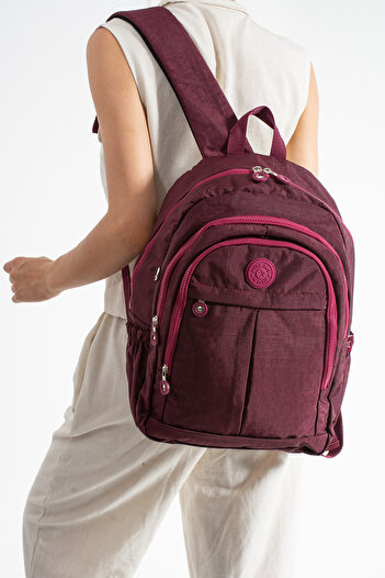 KASVA DERİ School Bag New Season Unisex Backpack Multi-Eye Water Resistant Crinkle Fabric Bag