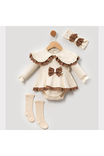 minicayzen Cream Baby Girl Suit Set with Fisto Collar