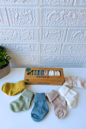 Defne Organic Cotton 0-6 Months Newborn Baby Girl and Boy Baby Socks Pack of 6