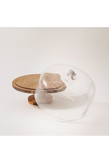 LA MESA glass cake stand with wood base 26.5*28.5cm
