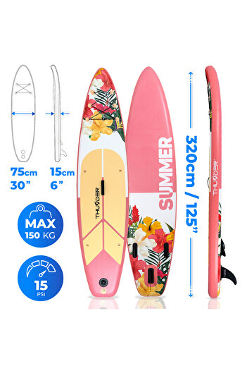 Thunder Viosa Inflatable SUP Board, 320x75x15cm, Set With Backpack, Chair, Pump, Peach Blossom