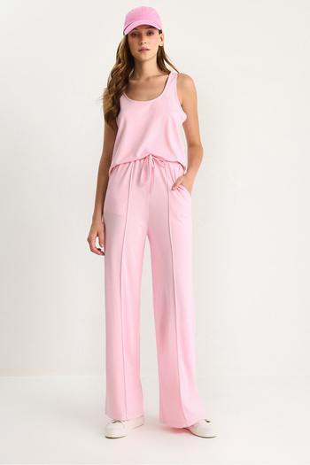 Bianco Lucci Women's U-Neck Strap Top Ribbed Elastic Waist Pants Modal Comfortable Suit 60283496