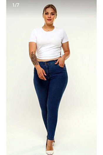 TRENDNATUREL Plus Size Dark Blue Lycra High Waist Jean Trousers