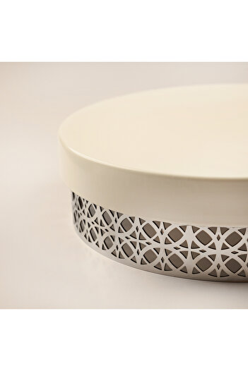 LA MESA Porcelain Cake Stand With Metal Base Kairouan Collection 30Cm, White