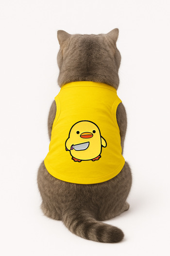 Buddy Store Cat Outfit Clothes Singlet - Yellow Singlet with Belalı Print - Size L
