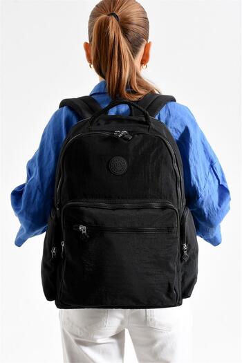 Bagacar Bolsas 1094 Waterproof Imported Crinkle Fabric School and Daily Backpack with Laptop Compartment Black