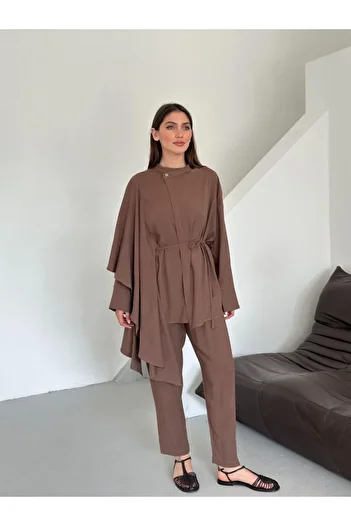 My Blog Brown Flounced Kimono Set - 8739