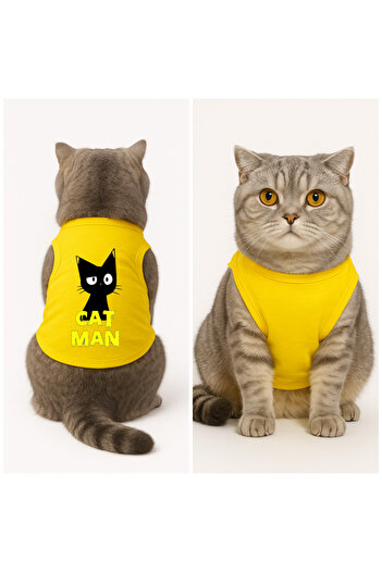 Buddy Store ملابس قطط - قميص داخلي مطبوع عليه Catman باللون الأصفر - مقاس S