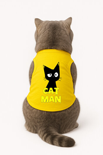 Buddy Store ملابس قطط - قميص داخلي مطبوع عليه Catman باللون الأصفر - مقاس S