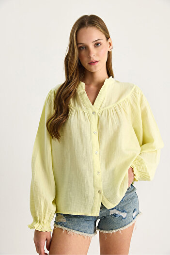 Bianco Lucci Women's Comfortable Muslin Shirt with Elastic Sleeves and Buttons 4733 60283499