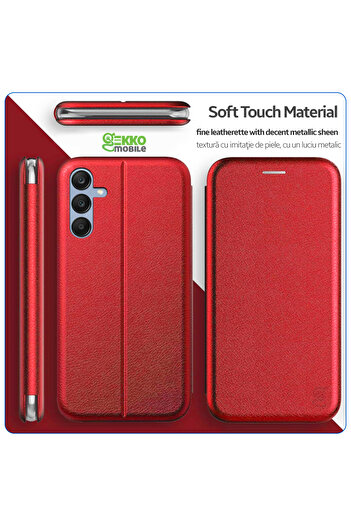 Gekko Mobile Book Case for Samsung A25, with Magnet, Card Pocket, Stand Function, -Leather, Elegance, Red