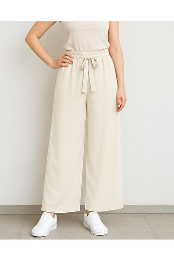 VOICTEC High Waist Elastic Drum Fabric Wide Leg Pants with Belt
