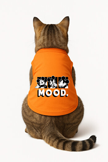 Buddy Store Cat Outfit Clothes Singlet - Mood Printed Orange Singlet - Size m