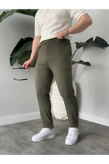 KHAYN ERKEK SLİM FİT İTALYAN KESİM KEMERLİ NORMAL BEL KUMAŞ PANTALON KHKP2048