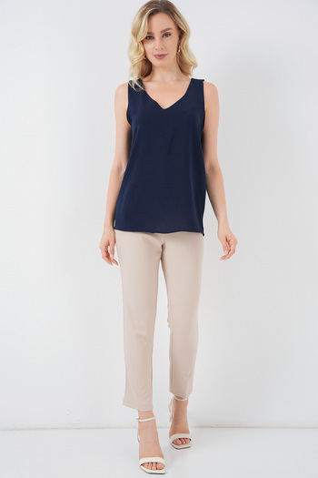 Bigdart V-Neck Zero Sleeve Blouse 950 - Navy Blue