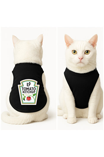 Buddy Store Cat Outfit Clothes Singlet - Tomato Printed Black Singlet - Size L