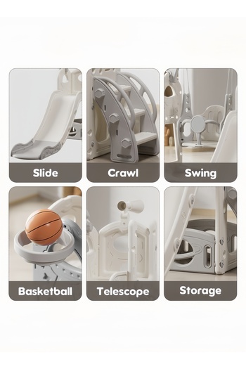 Sheinhome 5-In-1 Kids Slide and Swing Set With Basketball Hoop and Storage, Telescope, Toddler Slide Set